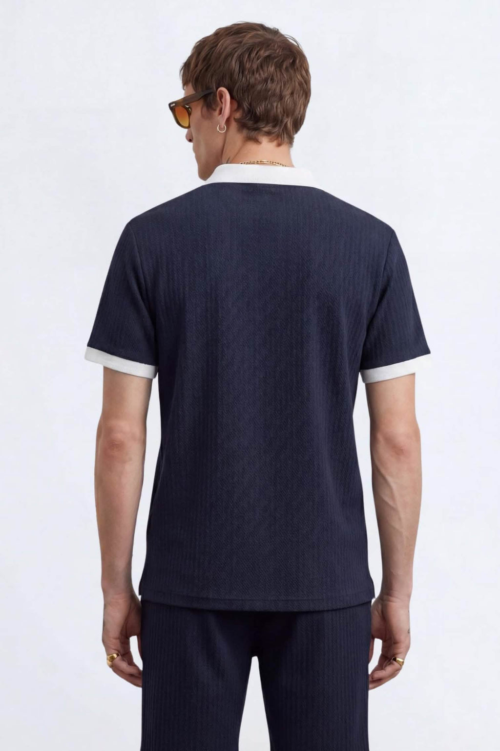 Apollo Fashions Urbanwear Navy Textured Open Collar Polo
