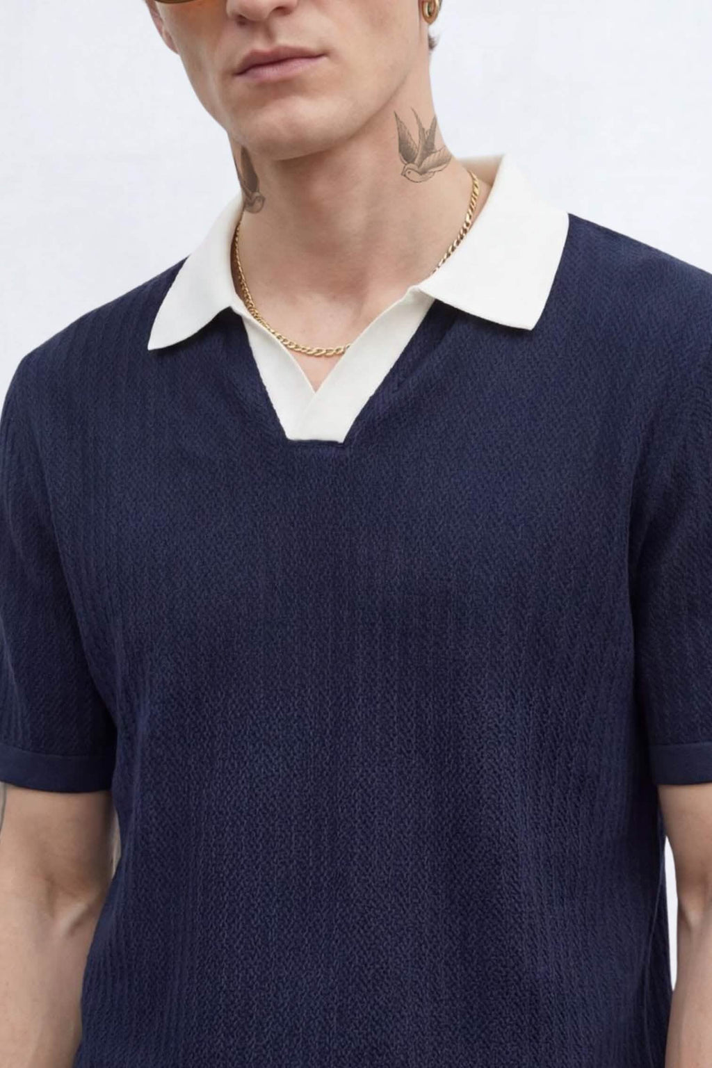 Apollo Fashions Urbanwear Navy Textured Open Collar Polo