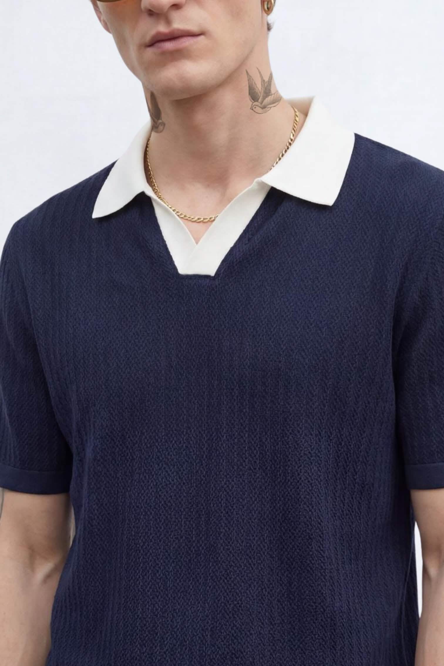 Apollo Fashions Urbanwear Navy Textured Open Collar Polo