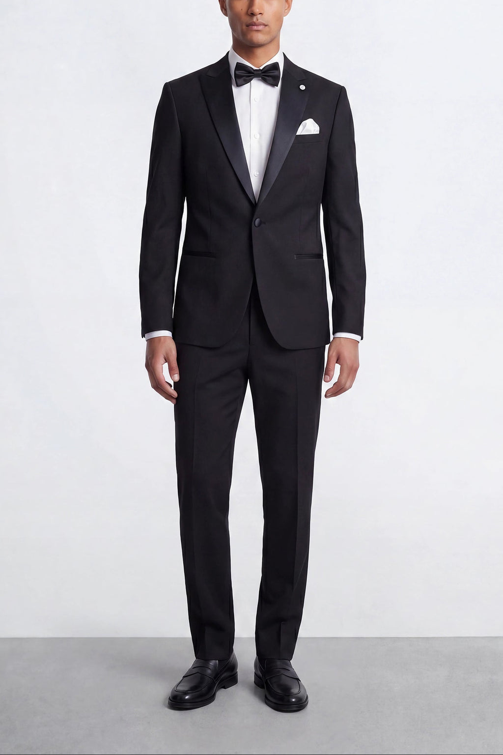 Apollo Fashions Urbanwear Kingdon Slim Fit Black Tuxedo Suit - Black formal tuxedo with peak lapel for men