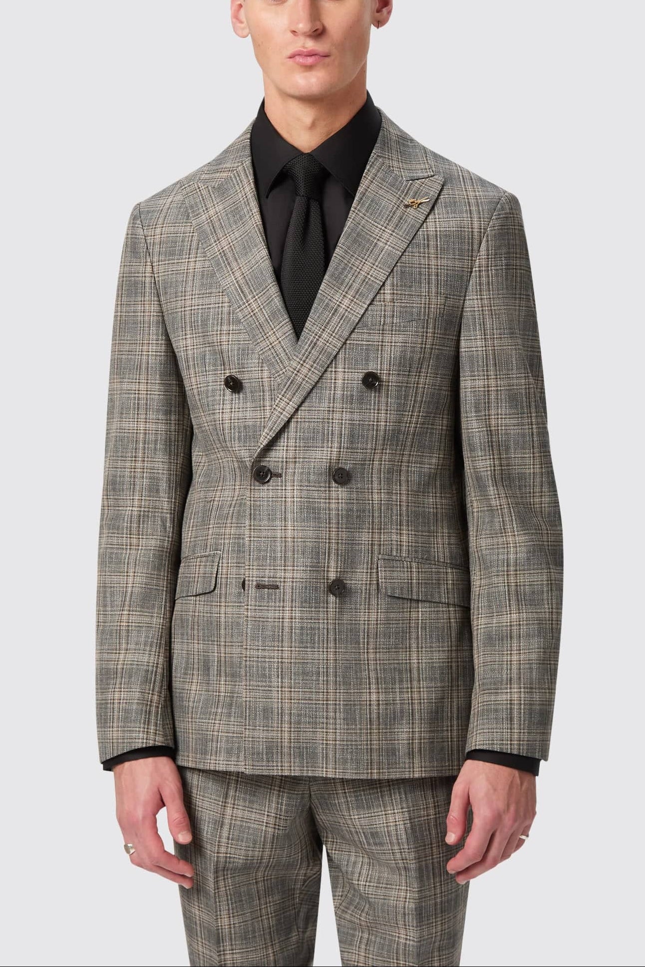 Apollo Fashions Urbanwear Plunkett Slim Fit Grey Check Double Breasted Suit