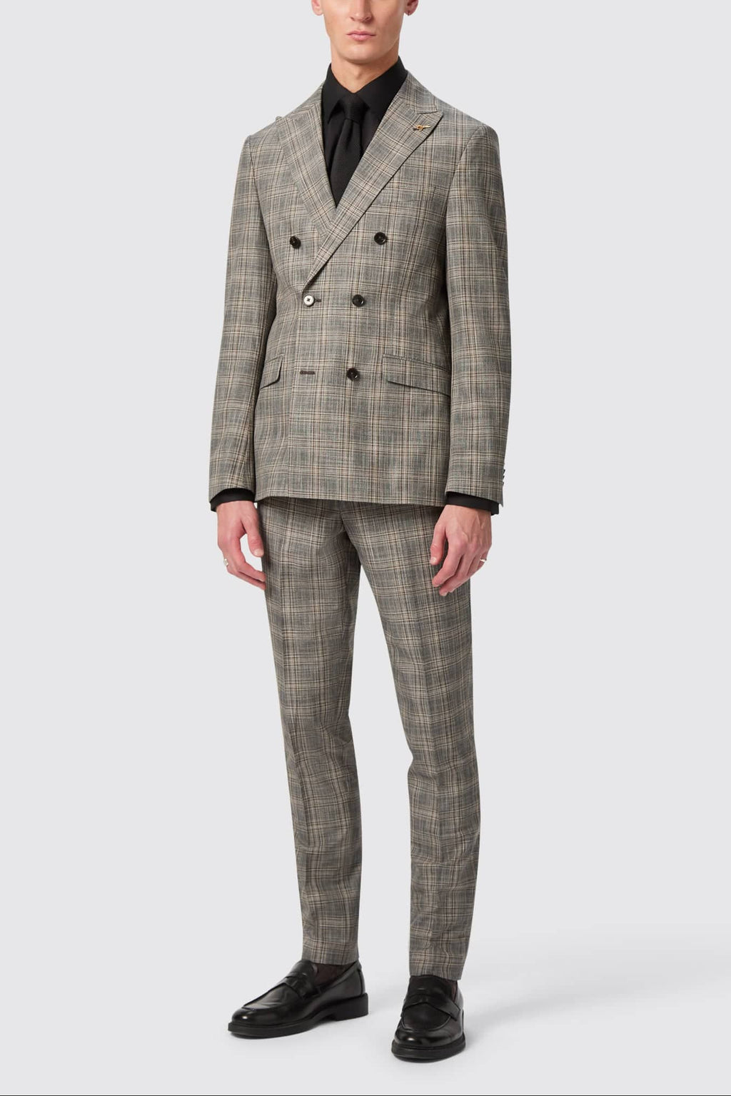 Apollo Fashions Urbanwear grey check double breasted suit with peak lapels