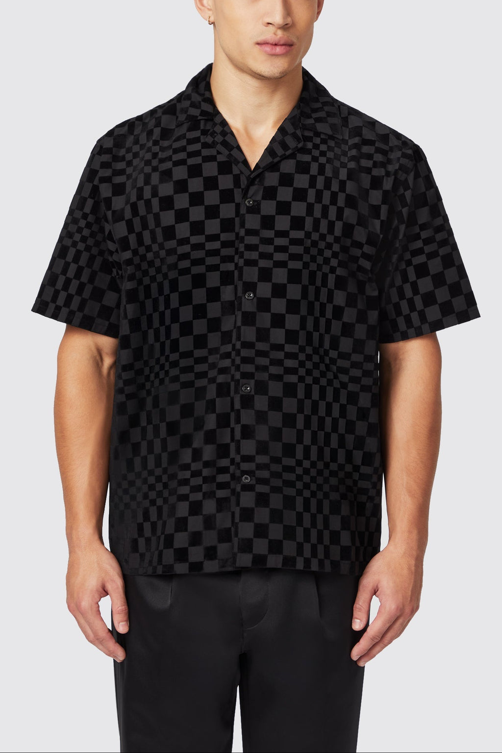 Apollo Fashions Urbanwear Tiber slim fit black check short sleeve shirt