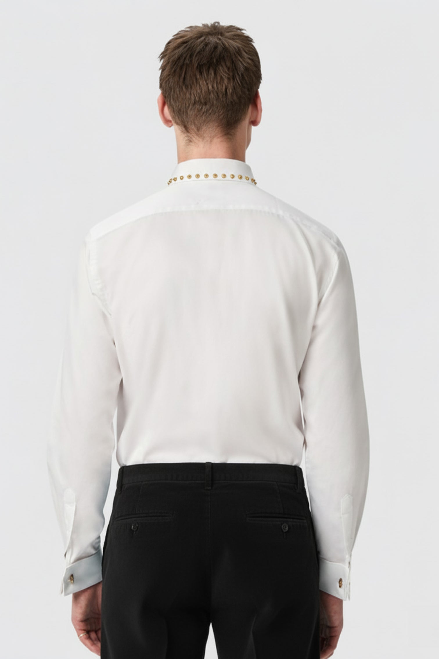 Apollo Fashions Urbanwear Leigh White Double Cuff Shirt with Gold Studded Collar