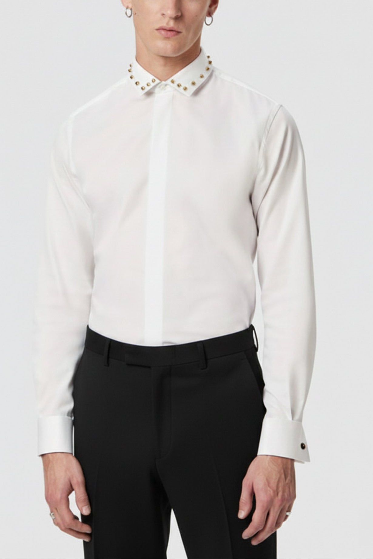 Apollo Fashions Urbanwear Leigh White Double Cuff Shirt with Gold Studded Collar