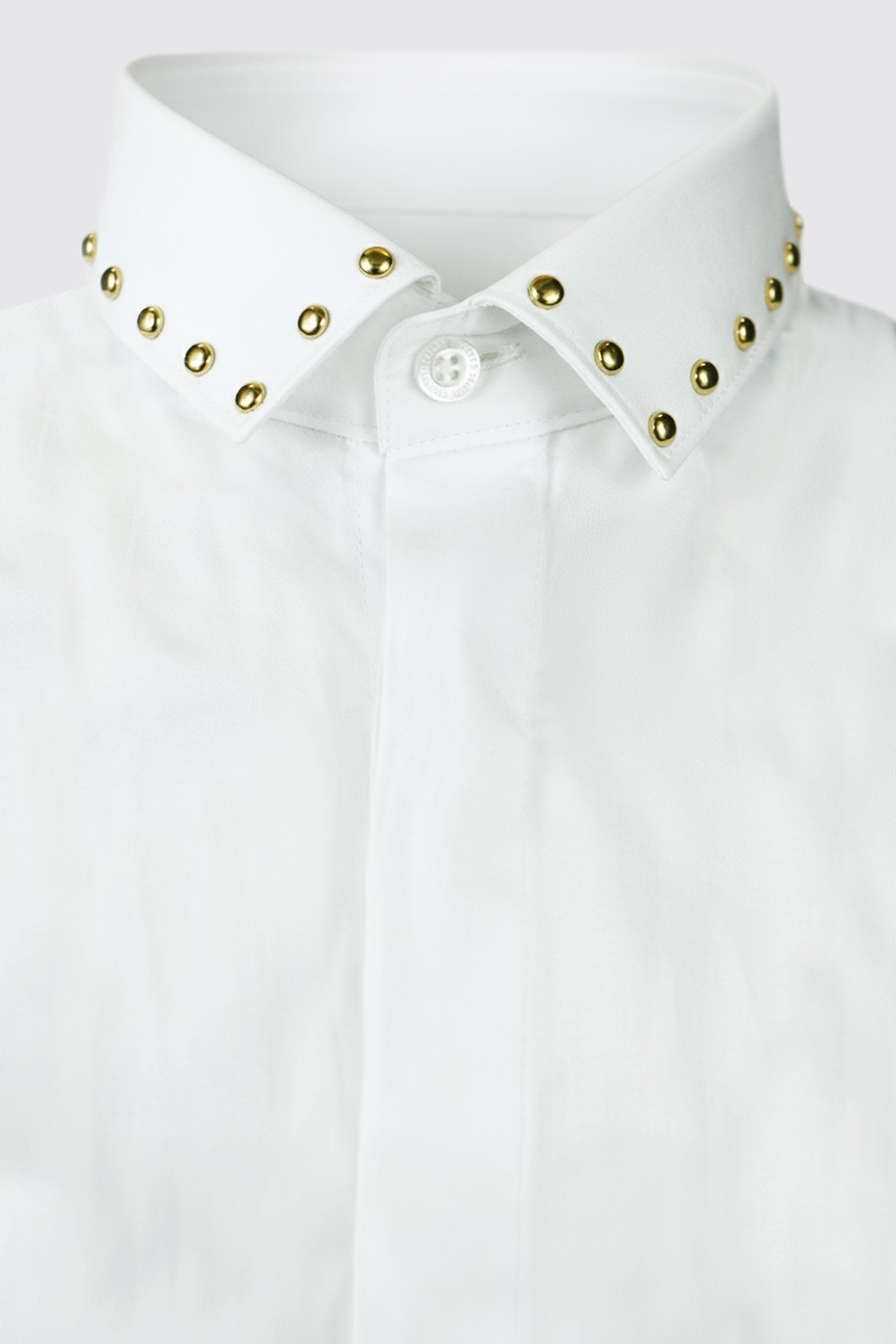 Apollo Fashions Urbanwear Leigh white double cuff shirt with gold studded collar